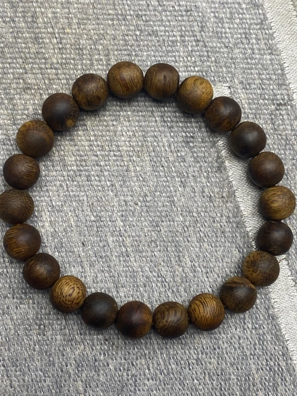 沉香手串奇楠沉水单圈圆珠0.8发一条 （虫漏珠）