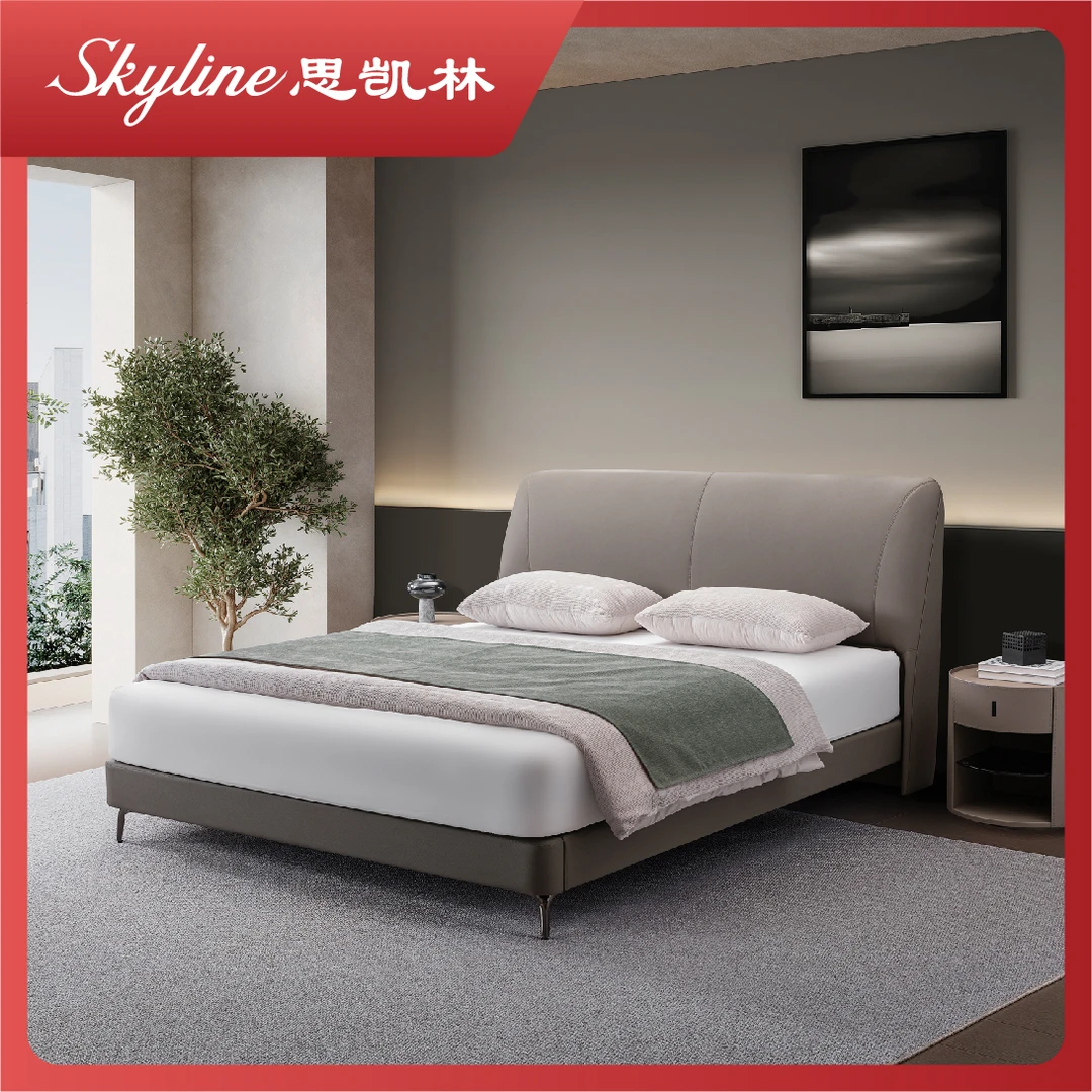 思凯林【百合】现代家居床真皮床主次卧室意式双人大床软包头层牛皮