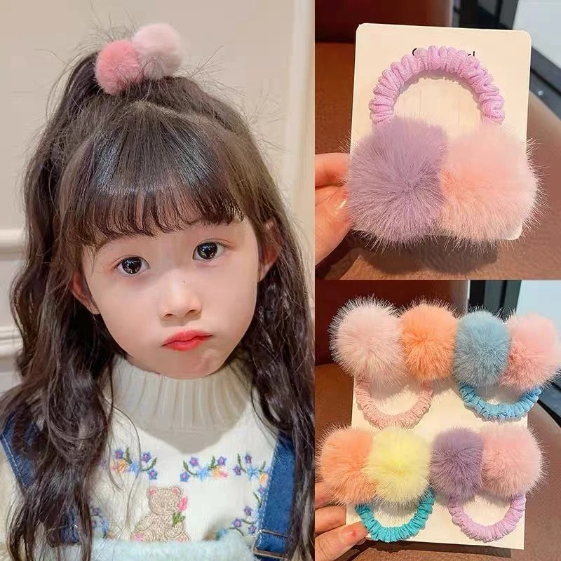 糖果色可爱毛绒发绳女孩儿童韩版不伤发扎马尾头绳发圈高弹小皮筋