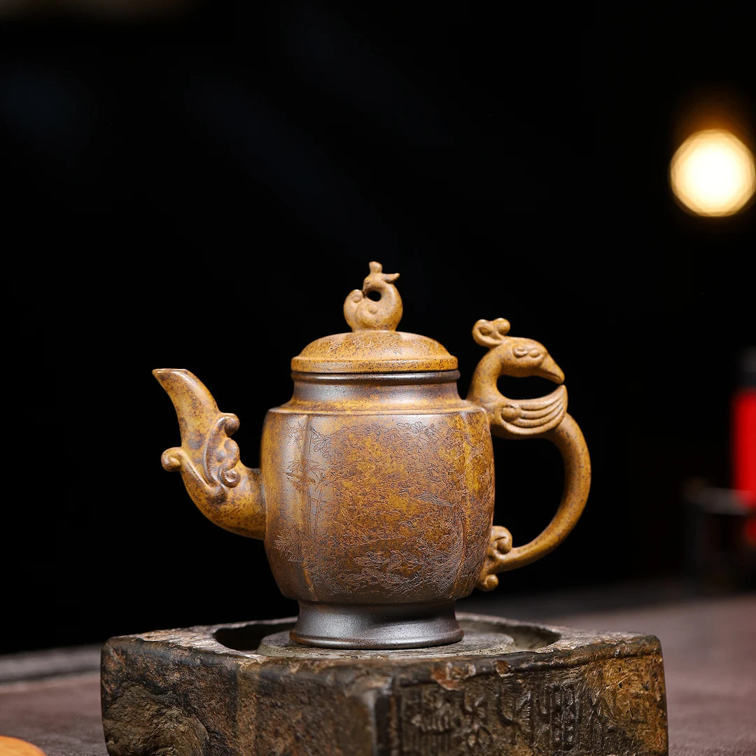 宜兴原矿龙骨金砂 龙凤呈祥 约370毫升 高端 精美茶壶 家用茶器