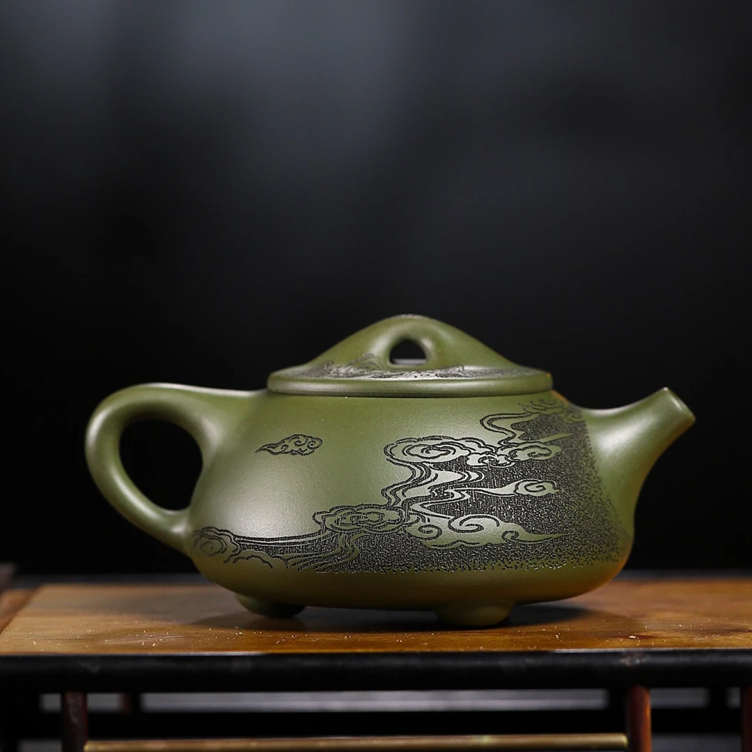 宜兴原矿墨绿泥 凤鸣石瓢 容量约240毫升 手工紫砂壶 高端 不挑茶