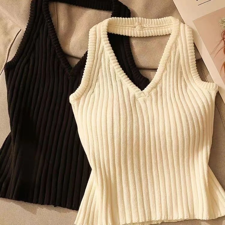 夏季设计感小众背心吊带新款辣妹针织上衣无袖短款显瘦打底修身