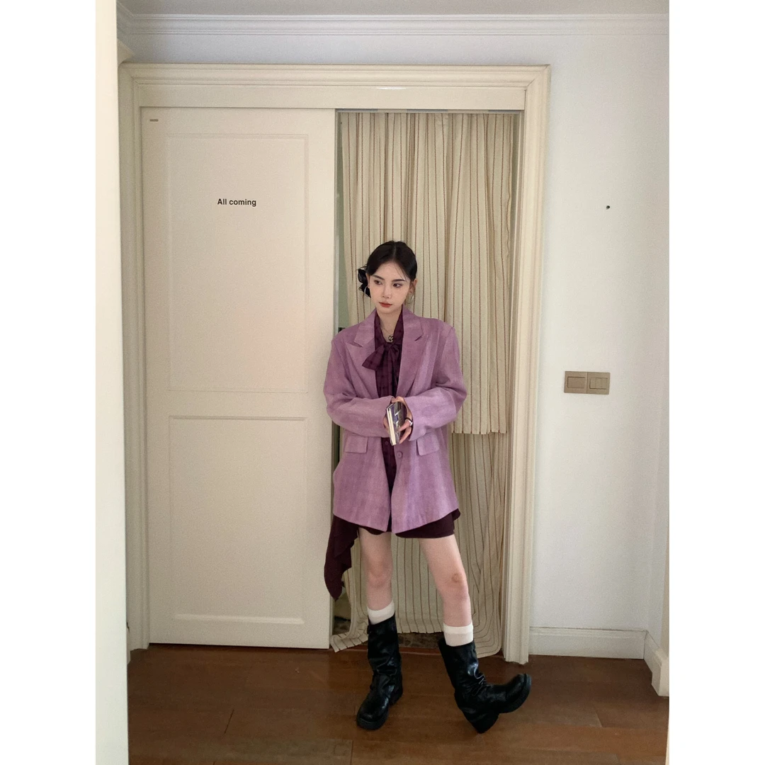 【赵小小yimao】75519 西装宽松复古气质休闲高级感紫色西服外套