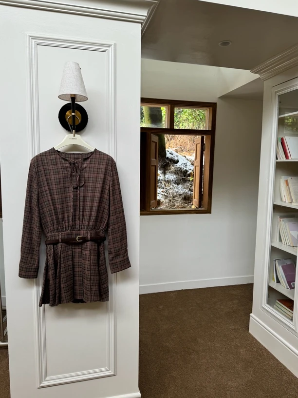 【赵小小yimao】75888 复古减龄气质收腰显瘦格子长袖衬衫连衣裙