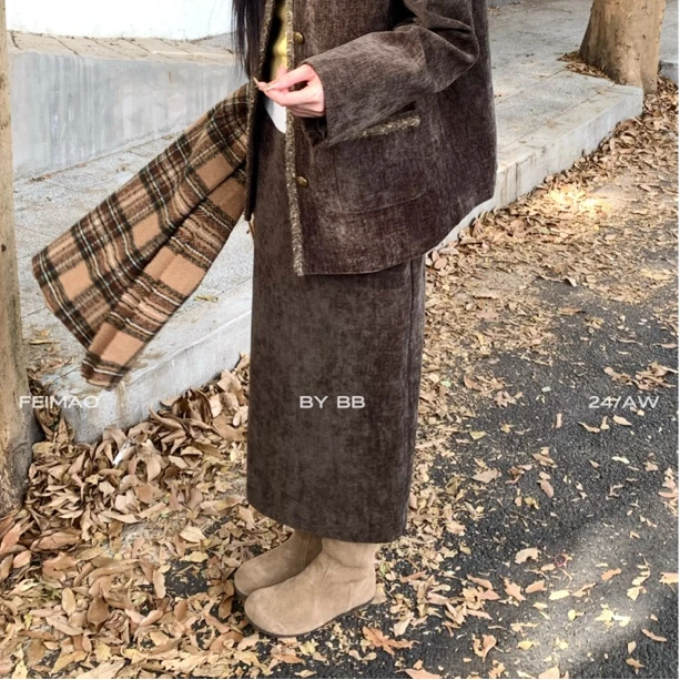 【赵小小yimao】76152 秋冬款高腰修身显瘦包臀一步直筒气质半身裙