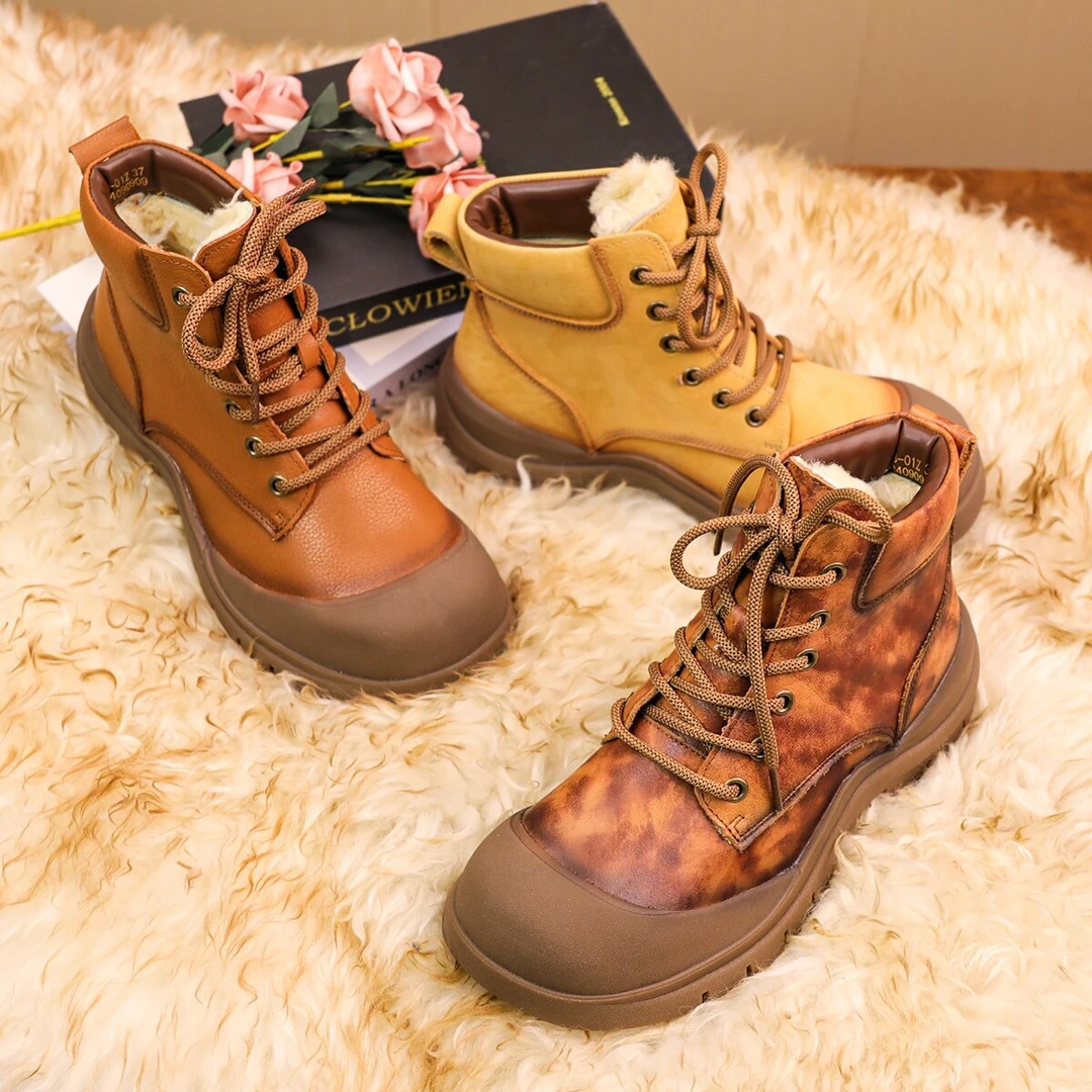 拙手作2024新款冬季羊皮毛一体马丁靴时尚休闲真皮厚底