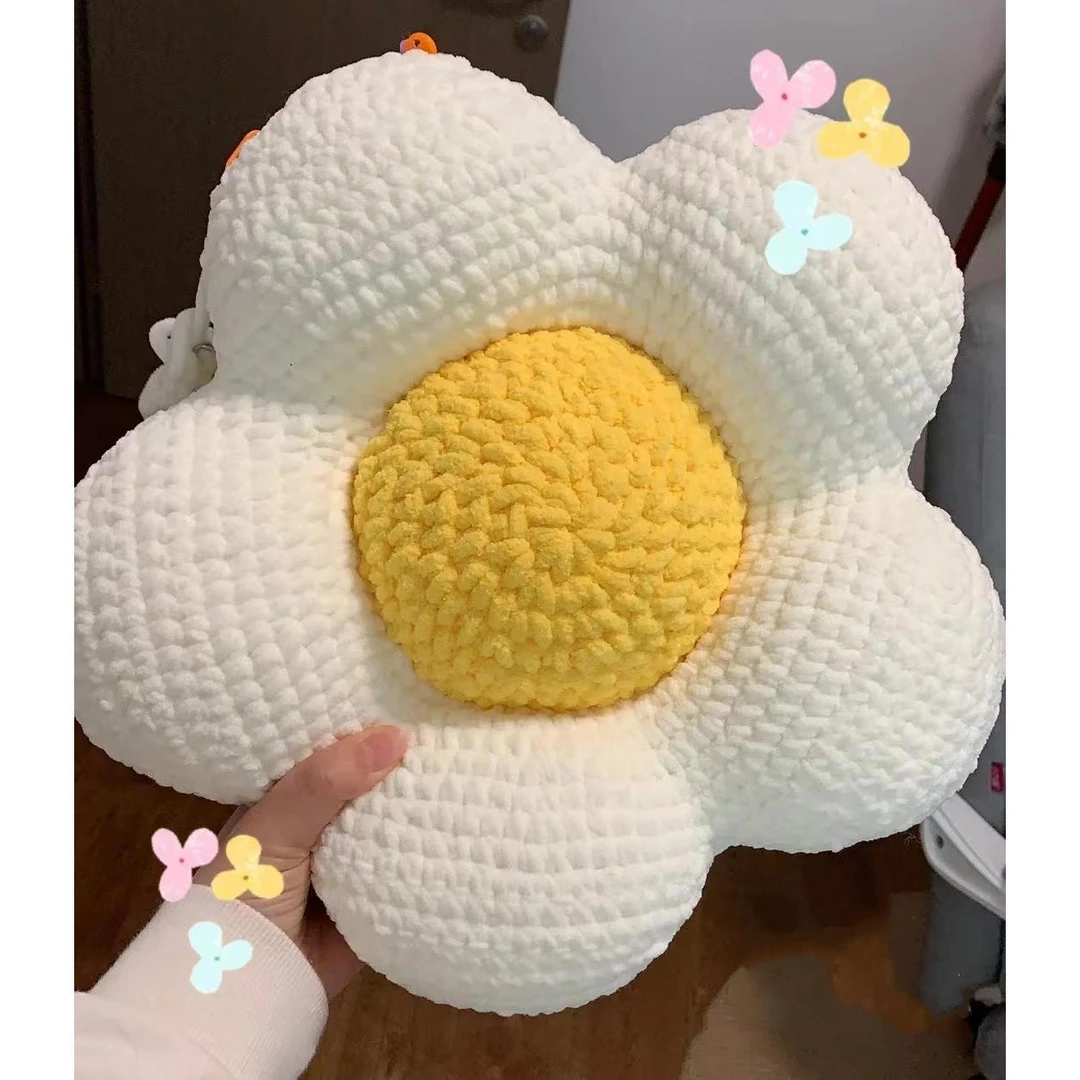 花朵抱枕手工编织diy材料包自制冰条线钩织成品礼物送女朋友闺蜜