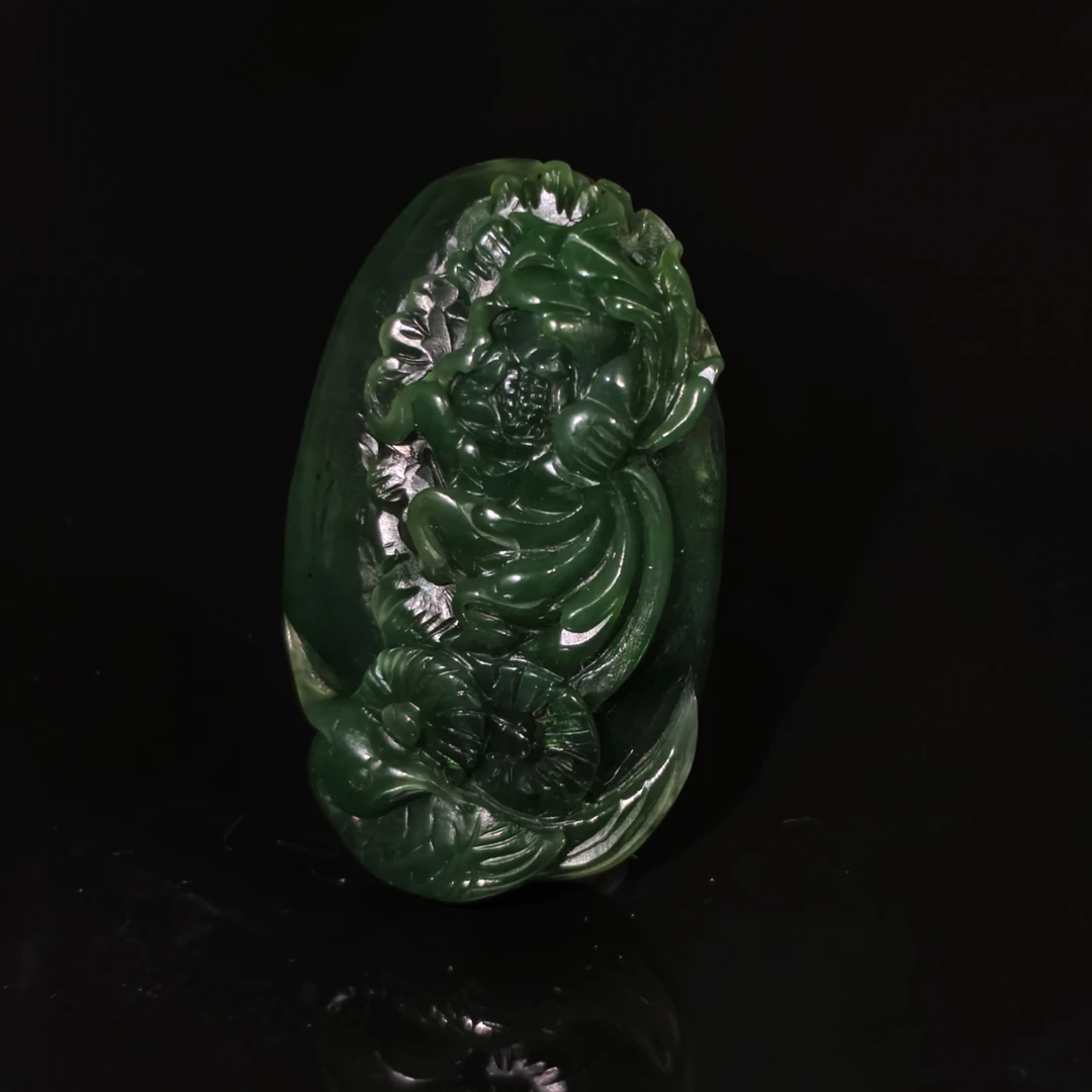 清晚期和田碧玉花挂件/HY341953/金玉良缘/槐荫山房