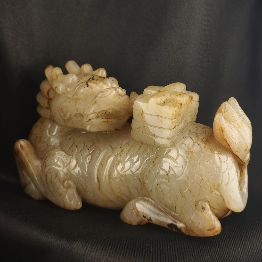 晚清民国和田玉麒麟送书/HY253373/金玉良缘/槐荫山房