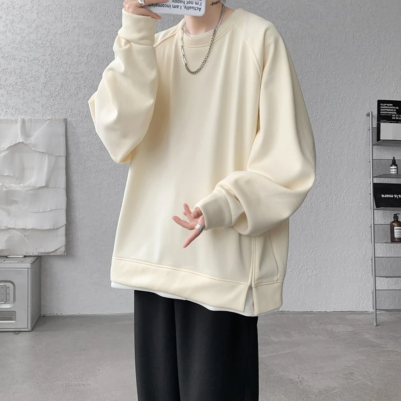 假两件重磅圆领卫衣男秋季加肥加大码长袖T恤美式高级感宽松外套