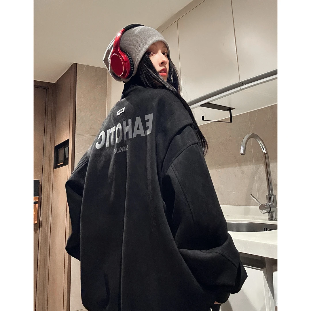 黑色外套男秋冬季2025新款欧美街头hiphop潮牌美式工装飞行员夹克