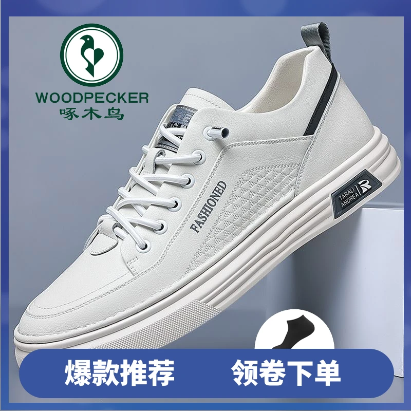 啄木鸟男鞋夏季2024新款休闲运动小白鞋透气防滑百搭白色工作板鞋