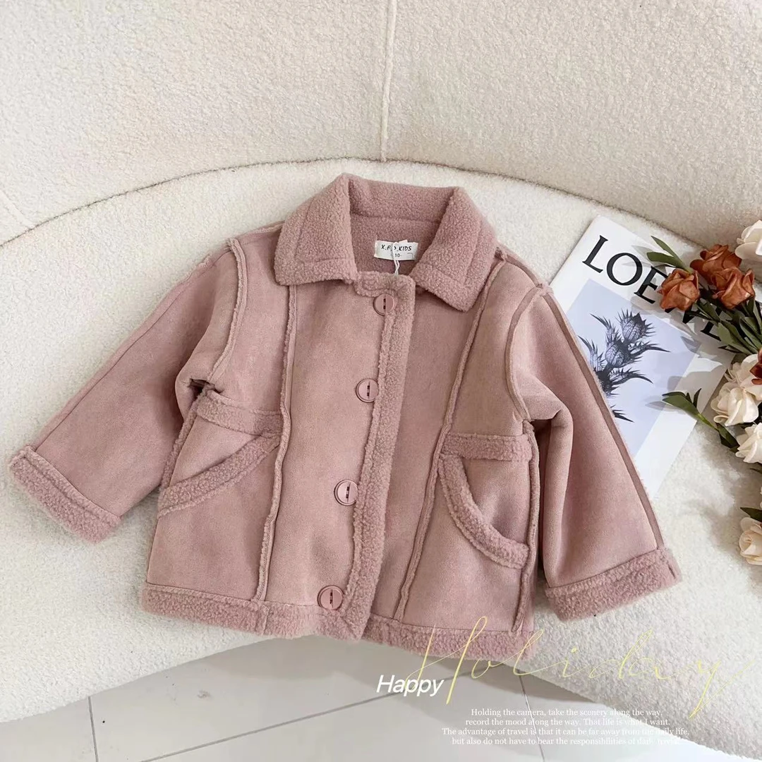 汤圆家童装2024冬季上新韩系拼接翻领厚绒外套 XA-434