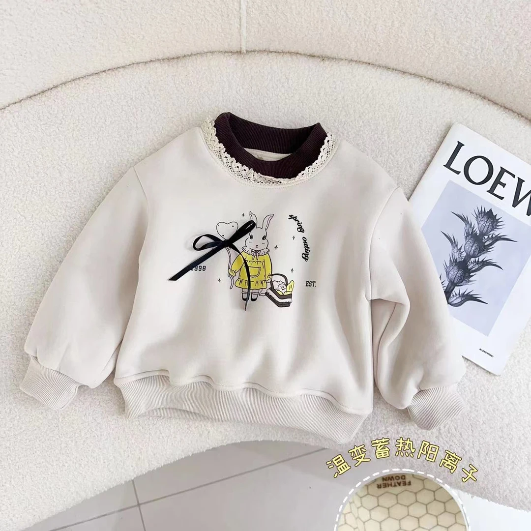 汤圆家童装2024冬季上新韩系蕾丝拼接温变内里百搭卫衣 YA-221