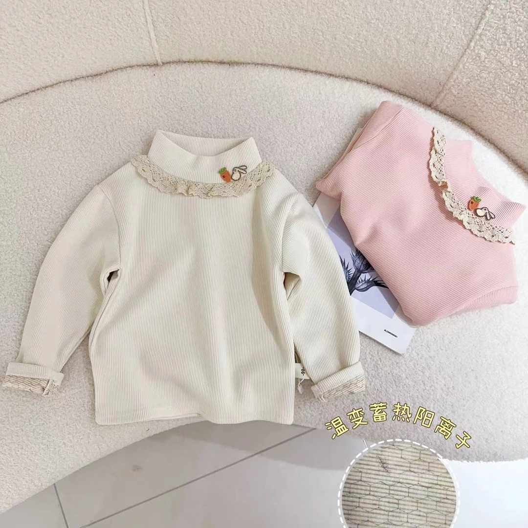 汤圆家童装2024冬季上新韩系蕾丝领口百搭温变内里打底衫 YA-290