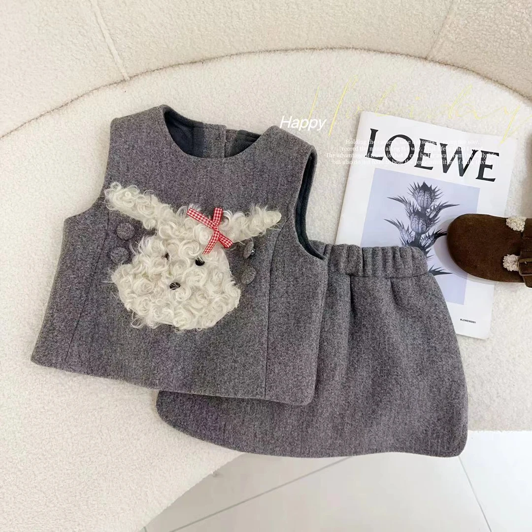 【潦草小狗】汤圆家童装2024冬呢子短裙套装（后背扣子可打开）YA-323