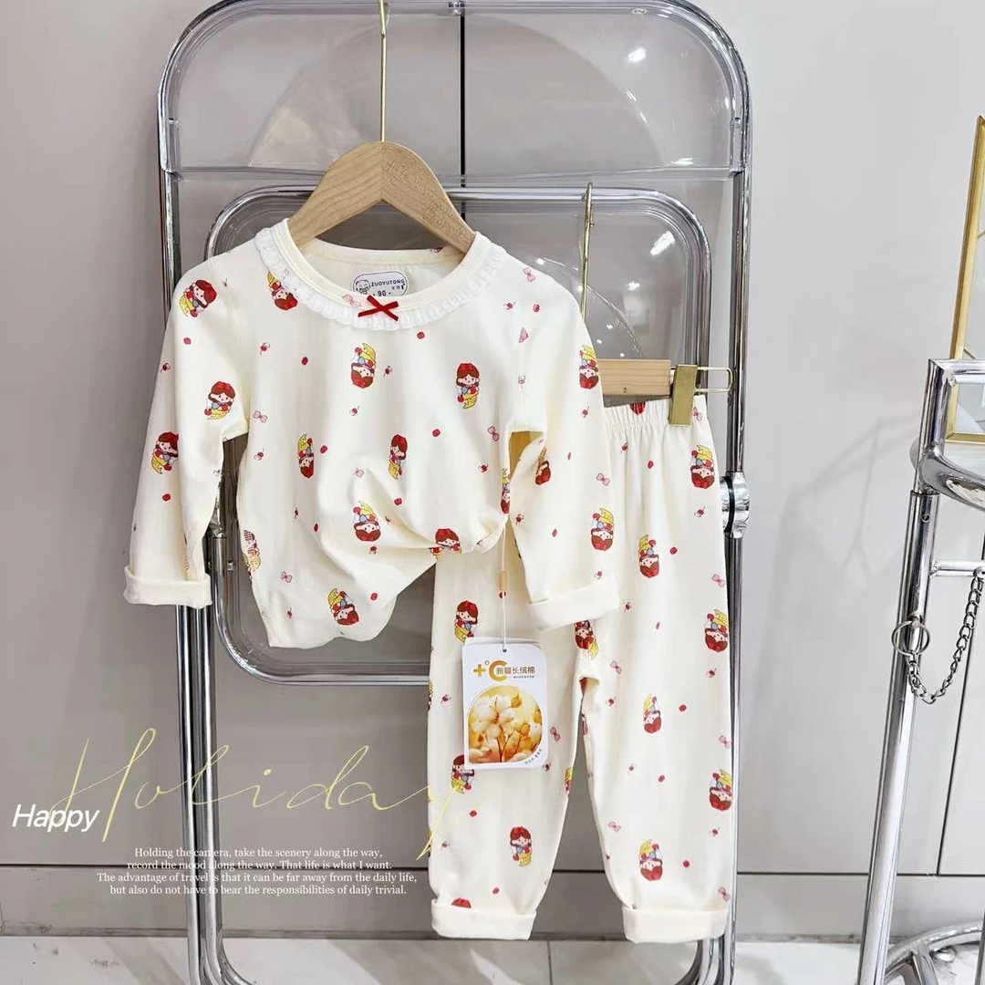 汤圆家童装2024冬季上新甜美花边领无骨卡通家居服套装 YA-539