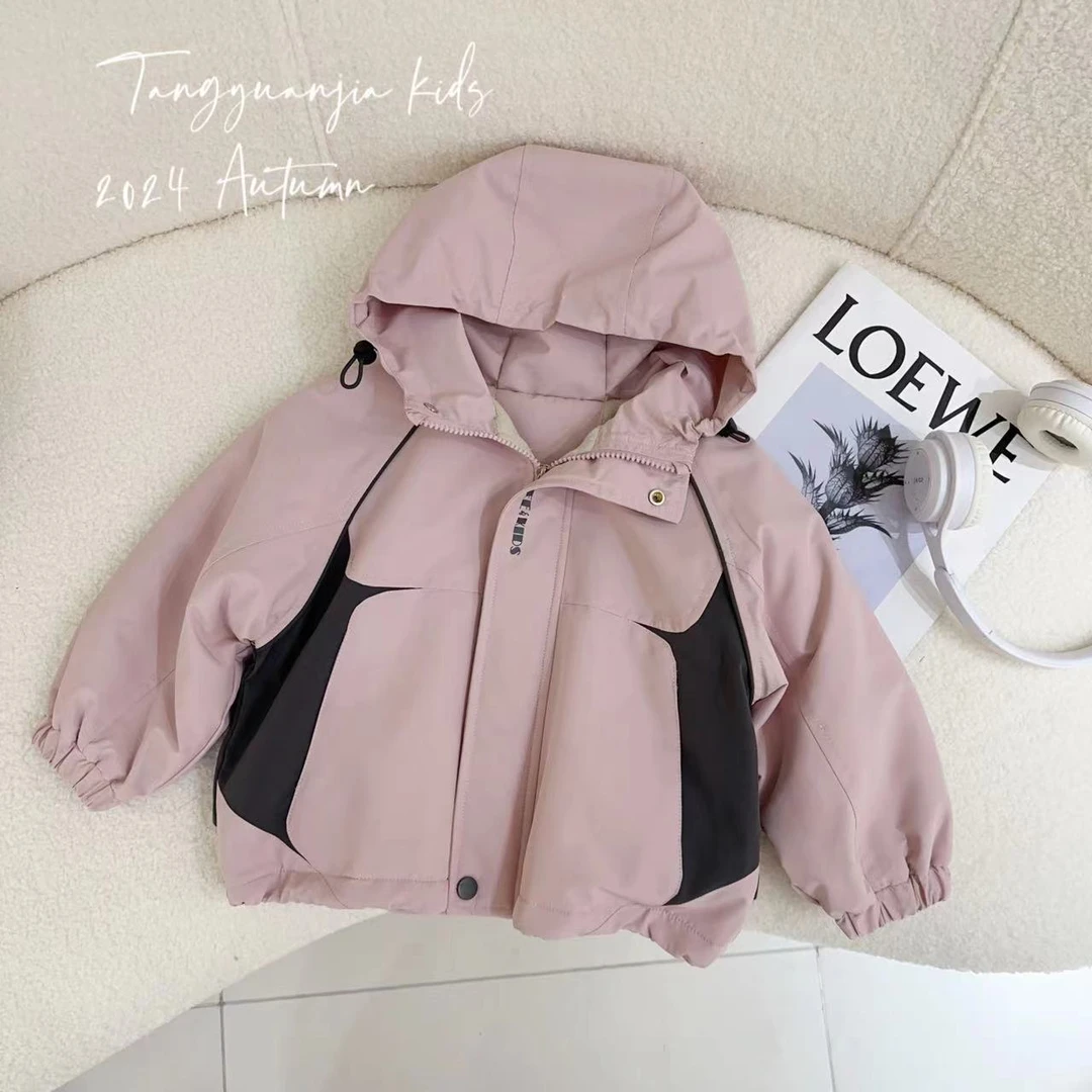 汤圆家童装2024秋季新款韩系甜美拼接甜酷风加绒连帽外套 Y-9378