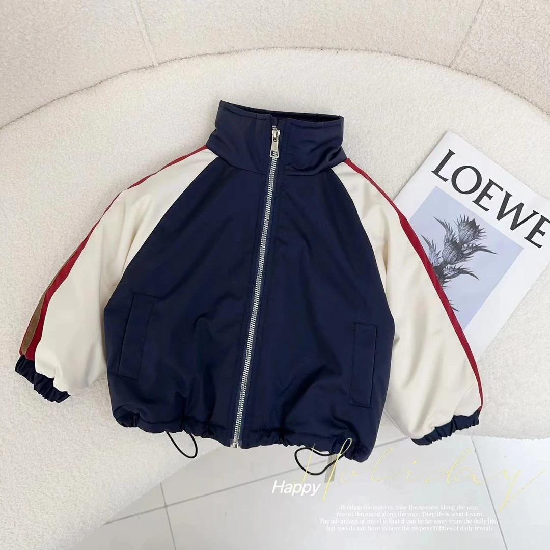 汤圆家童装2024冬季新款甜酷拼接撞色抽绳下摆加绒立领外套Y-9817