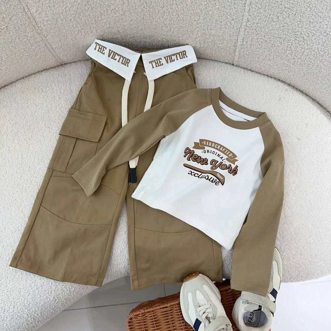 汤圆家童装2024新款复古美式甜酷风短款上衣套装 XA-272