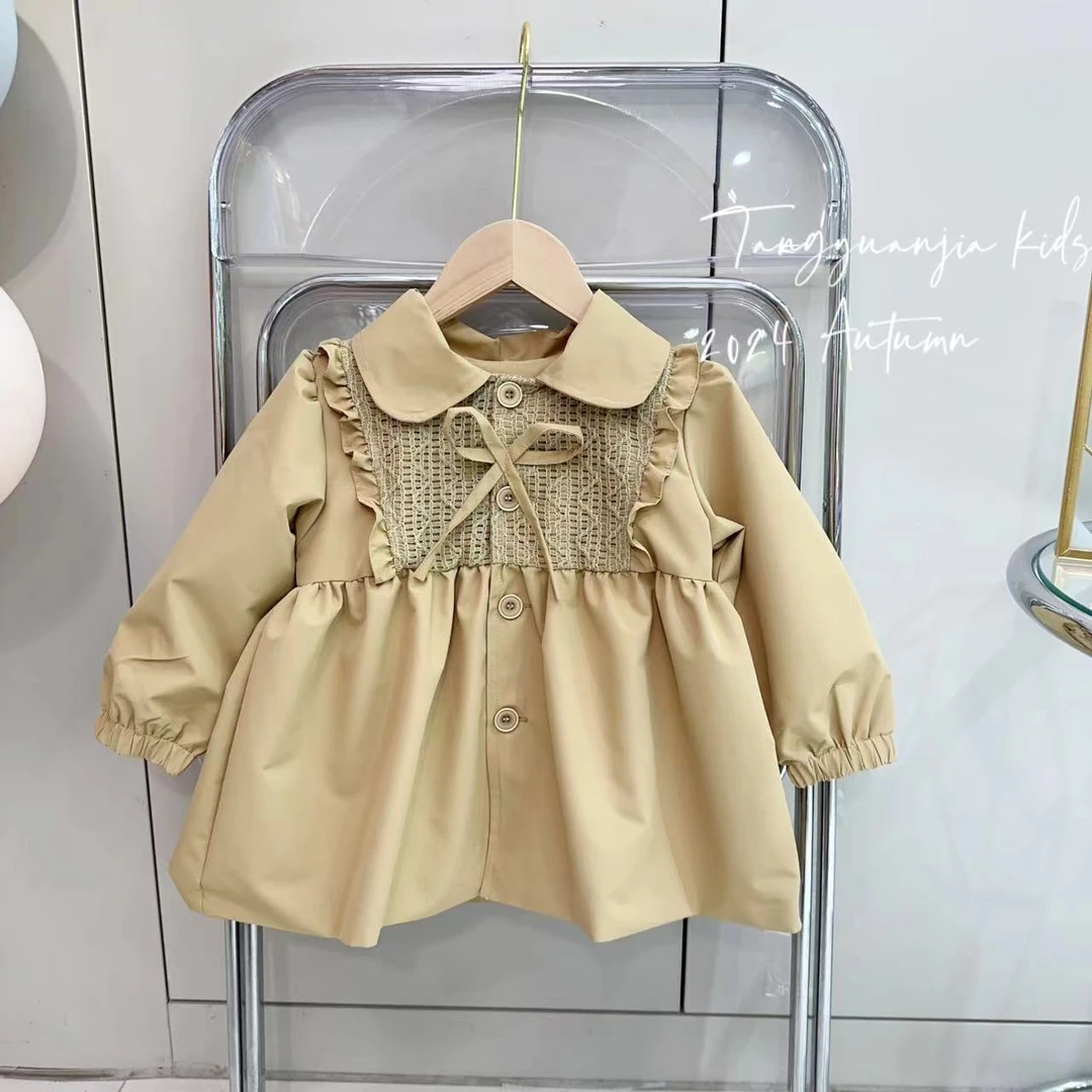 【初秋上新】汤圆家童装2024秋季新款假两件娃娃领风衣外套 Y-8938