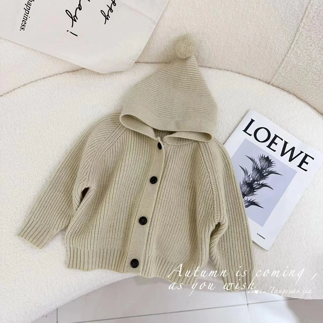 汤圆家童装2024秋季新款韩系纯色立体毛球毛衣开衫 Y-9284