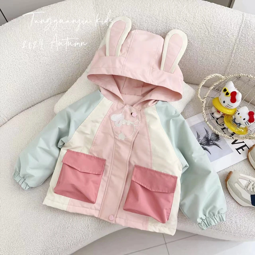 汤圆家童装2024新款韩系甜美玛卡龙拼接立体耳朵加棉外套 Y-8695