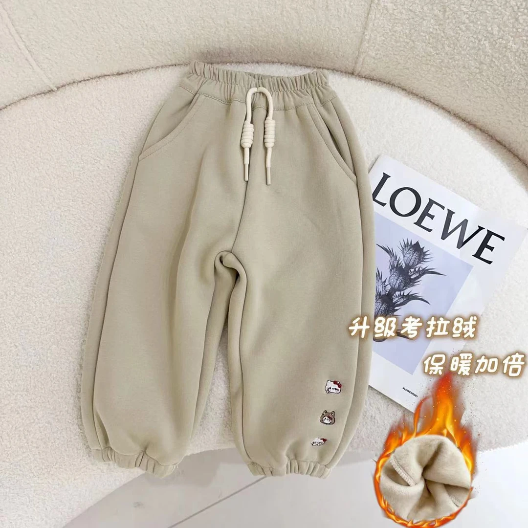 【考拉绒保暖加倍】汤圆家童装2024冬季刺绣定制考拉绒休闲裤YA-110