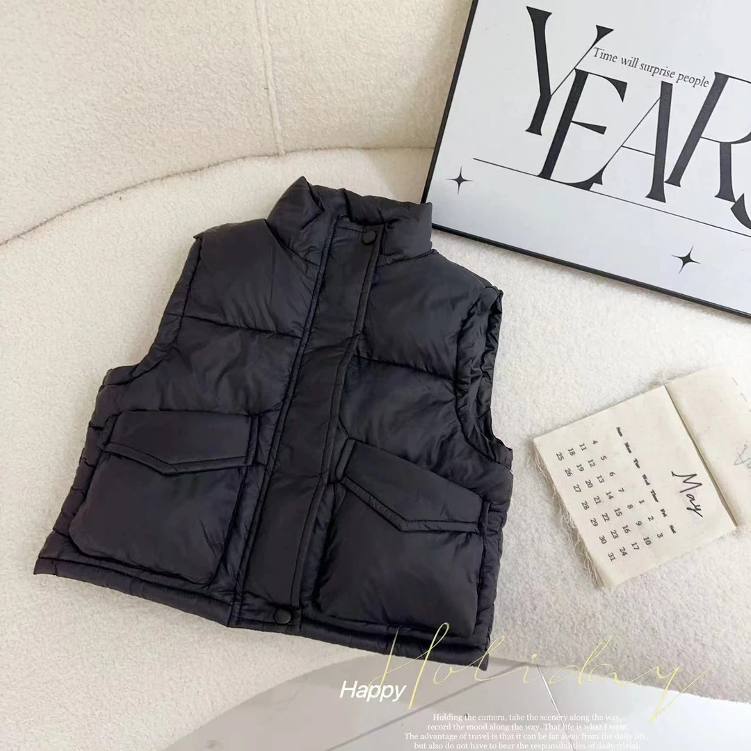 汤圆家童装2024冬季上新韩系纯色百搭大口袋棉马甲 YA-579