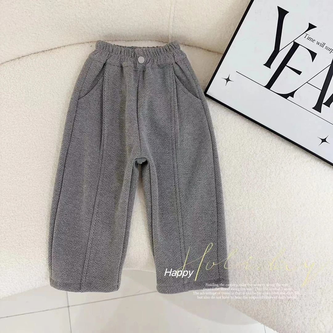 汤圆家童装2024冬季新款韩系花色百搭加绒直筒裤 YA-460