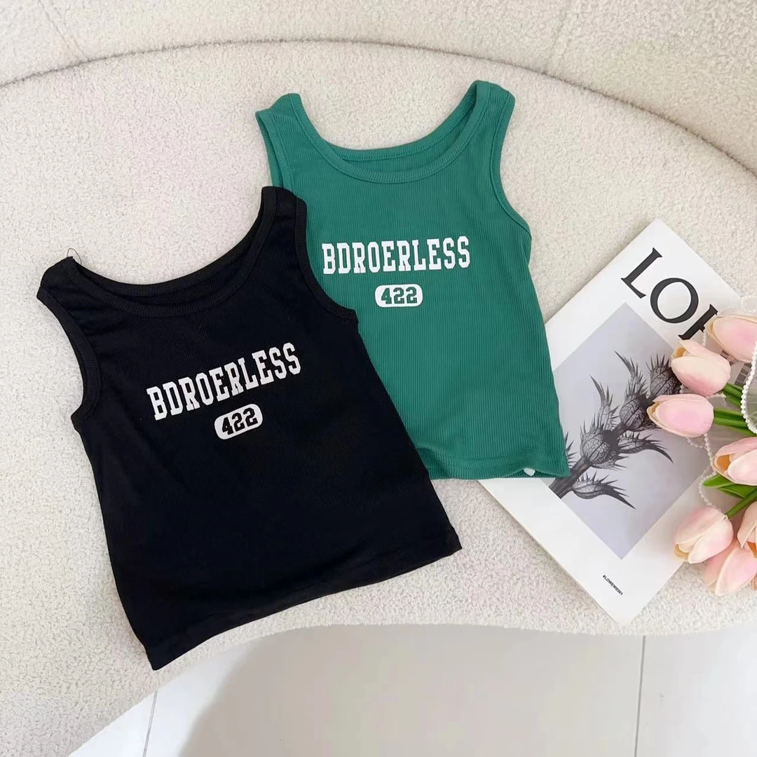 汤圆家童装2024新款韩系简约字母坑条背心 XA-162