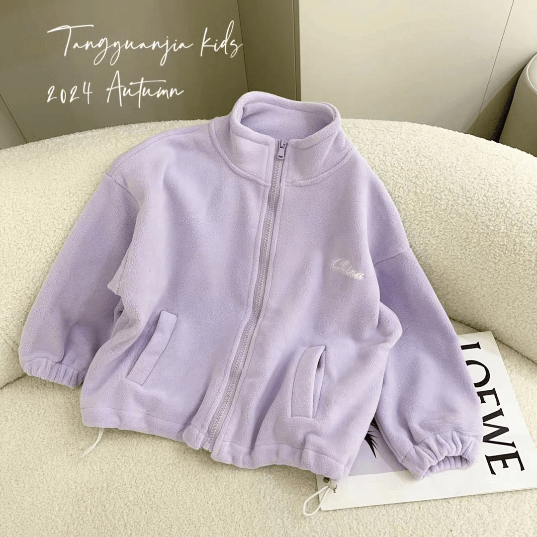 汤圆家童装2024新款韩系简约刺绣抽绳双面绒外套 Y-8547