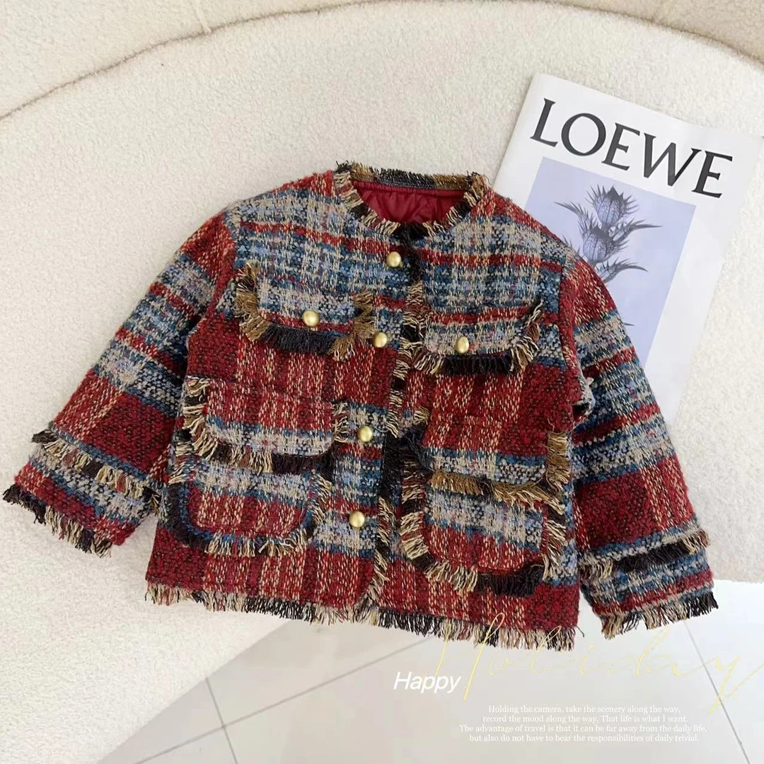 汤圆家童装2024冬季上新韩系小香风拼接气质加棉外套 YA-364