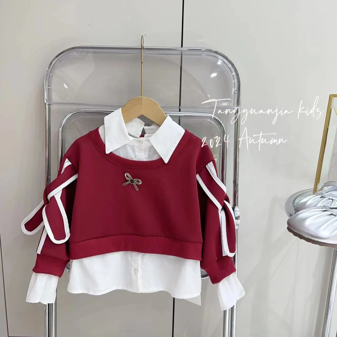 汤圆家童装2024秋季新款韩系撞色潮酷假两件上衣 Y-9119