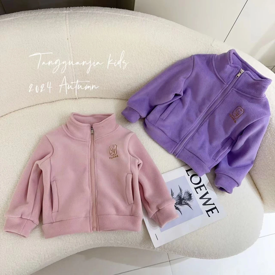 汤圆家童装2024冬季新款韩系甜美设计款拼接加厚双面绒外套Y-9441