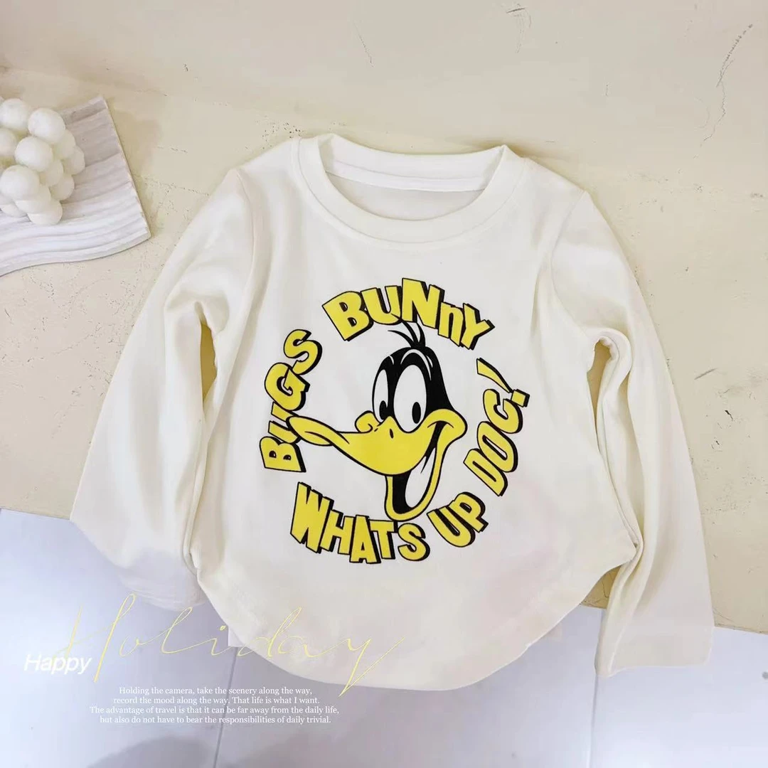 汤圆家童装2024冬季上新韩系甜美奶黄色卡通圆弧下摆上衣 YA-322