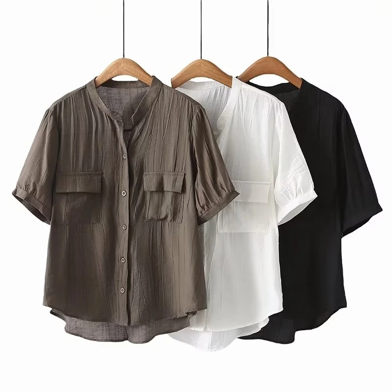 大码夏季女装胖MM薄款开身短袖衬衫肥版显瘦上衣