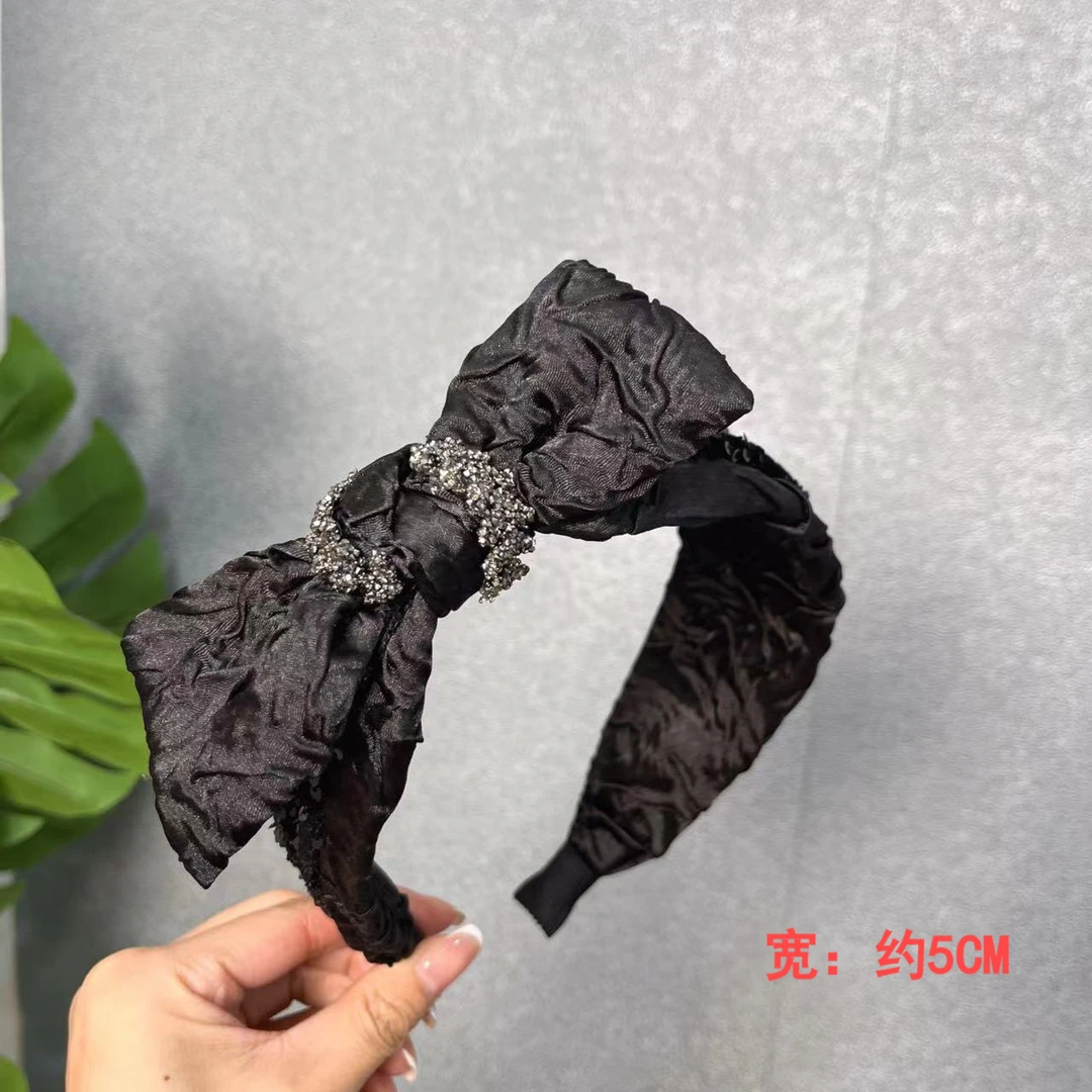 J436黑色气质优雅发饰侧边蝴蝶结百搭减龄宽边发箍韩版轻奢头箍