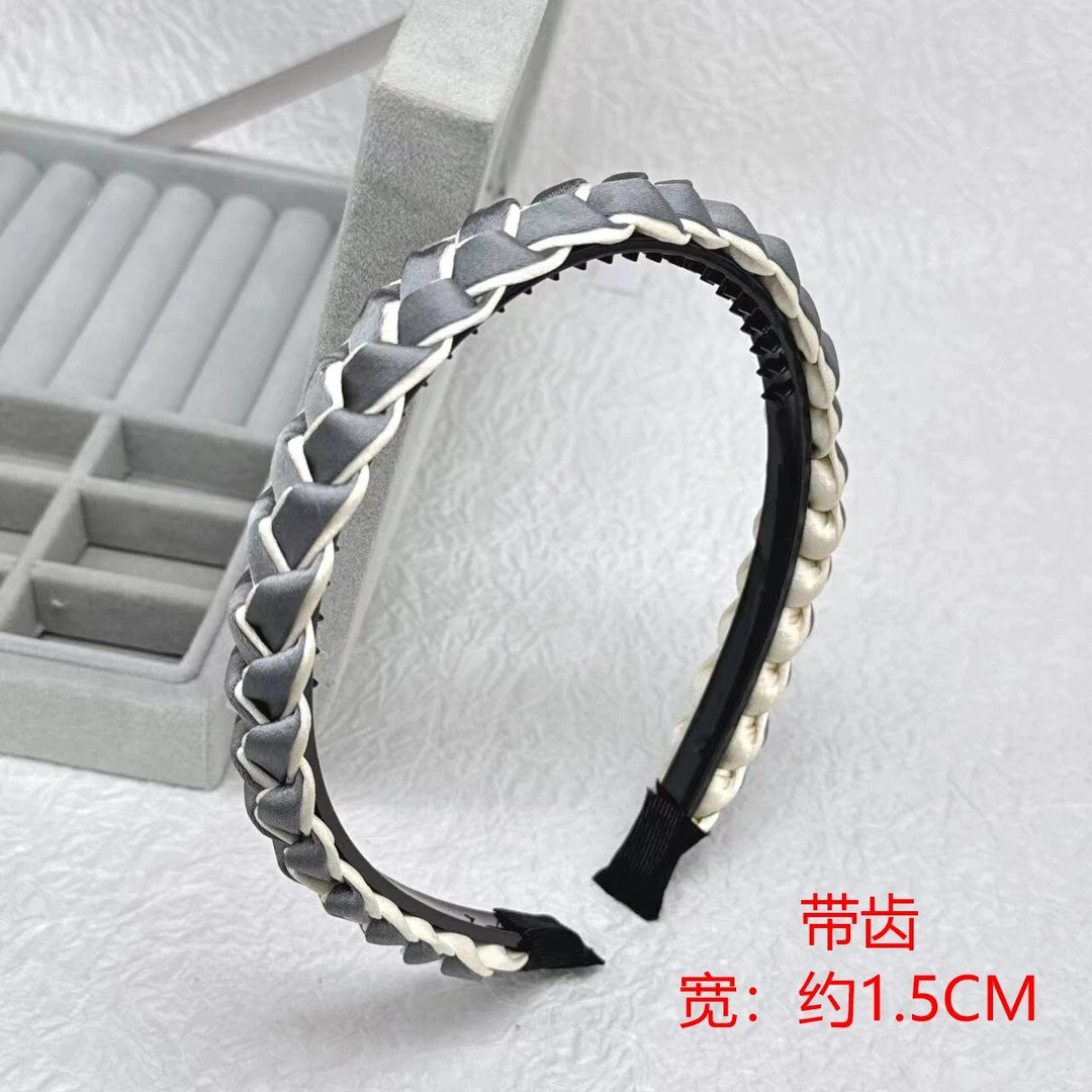K395时尚气质百搭发饰灰色手工编织鱼骨辫带齿发箍复古简约头箍