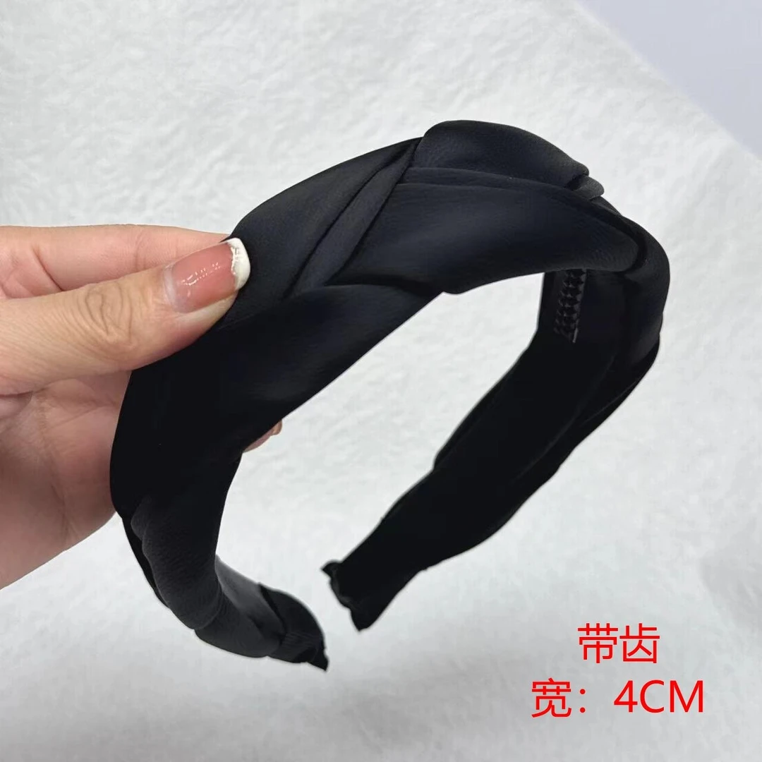 K307气质韩版简约发饰黑色缎面手工编织复古百搭发箍时尚纯色头箍