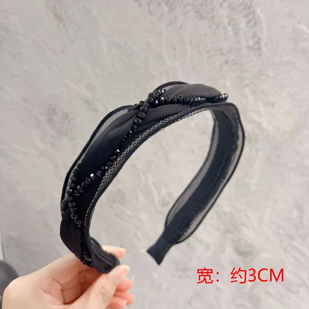 J299气质百搭发饰黑色复古发箍简约轻奢水晶头箍
