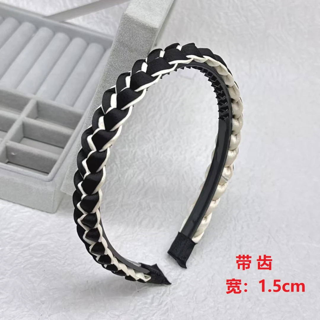 K563时尚气质百搭发饰黑色手工编织鱼骨辫带齿发箍复古简约头箍