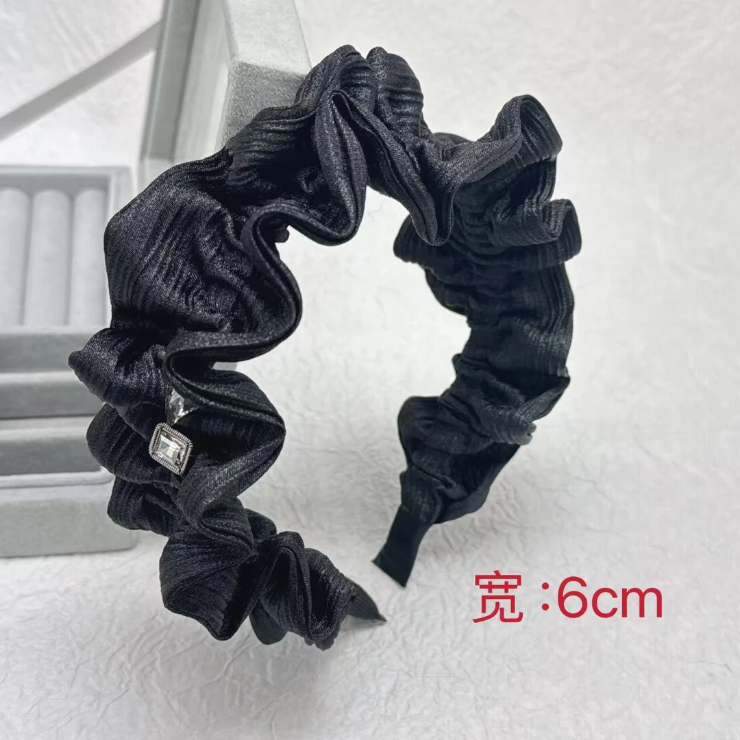 K582韩版时尚轻奢发饰黑色气质荷叶边高颅顶发箍复古简约百搭头箍