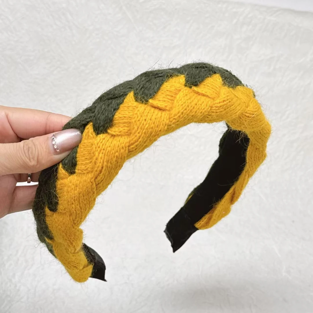 K564秋冬新款时尚简约韩版甜美发箍黄色毛线编织法式小香风头箍