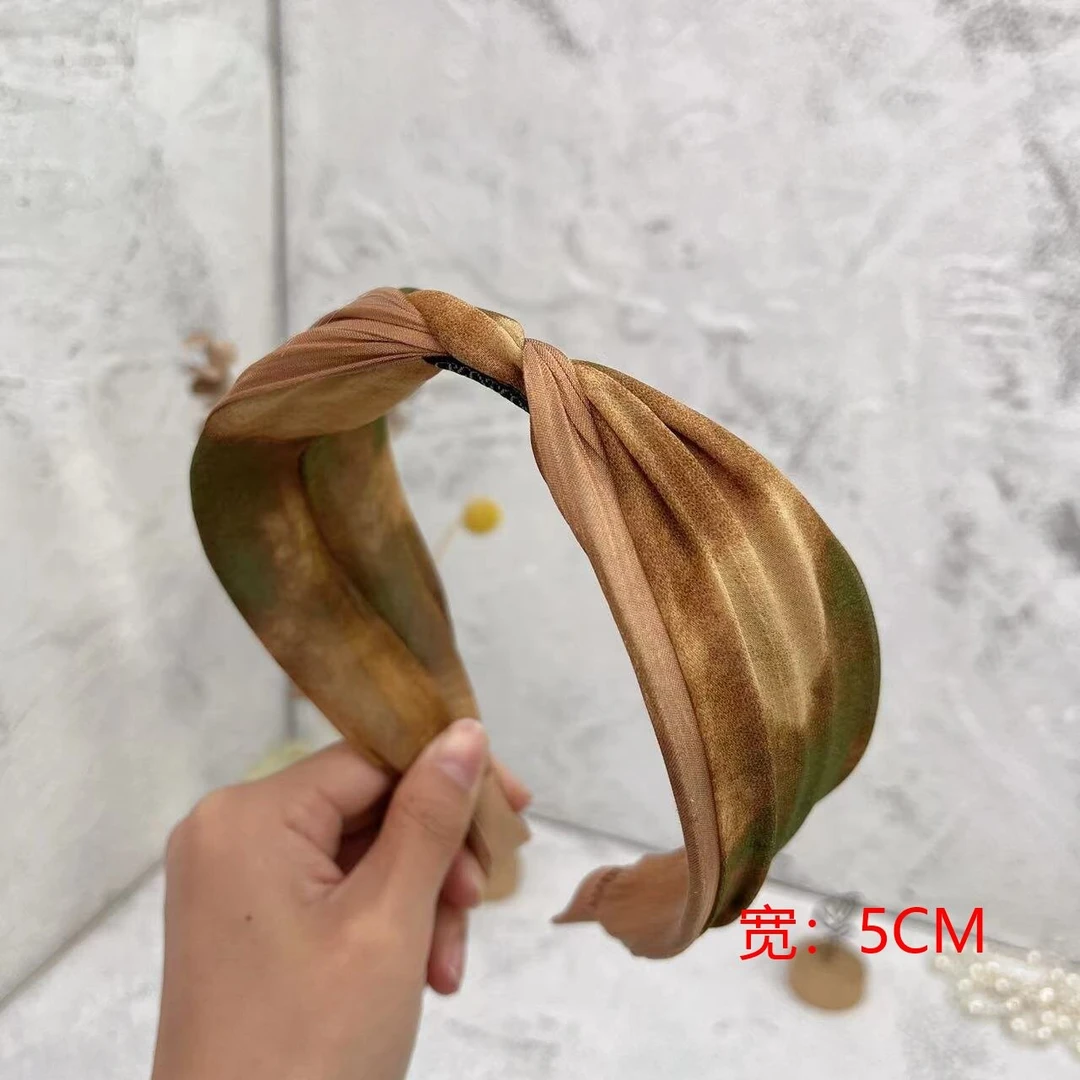 K002春夏气质新款发饰咖色晕染宽边扭结头箍复古简约时尚百搭发箍