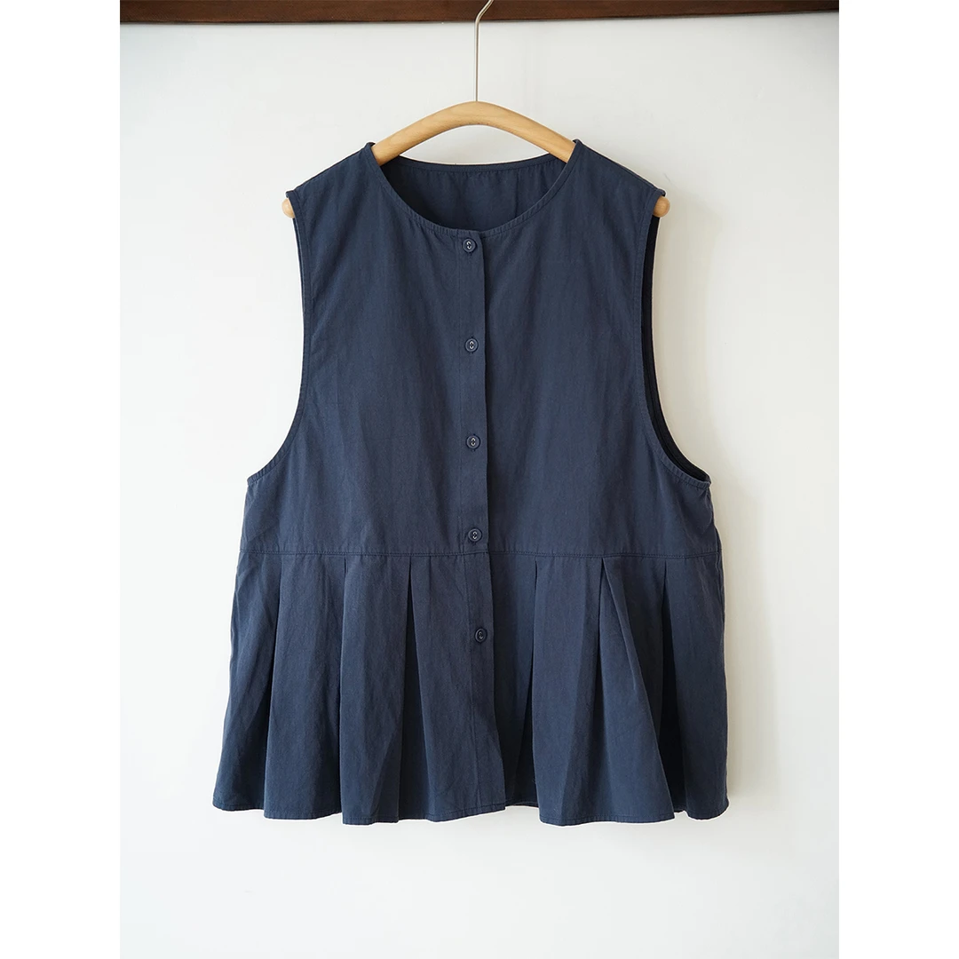 100棉藏青色文艺马甲