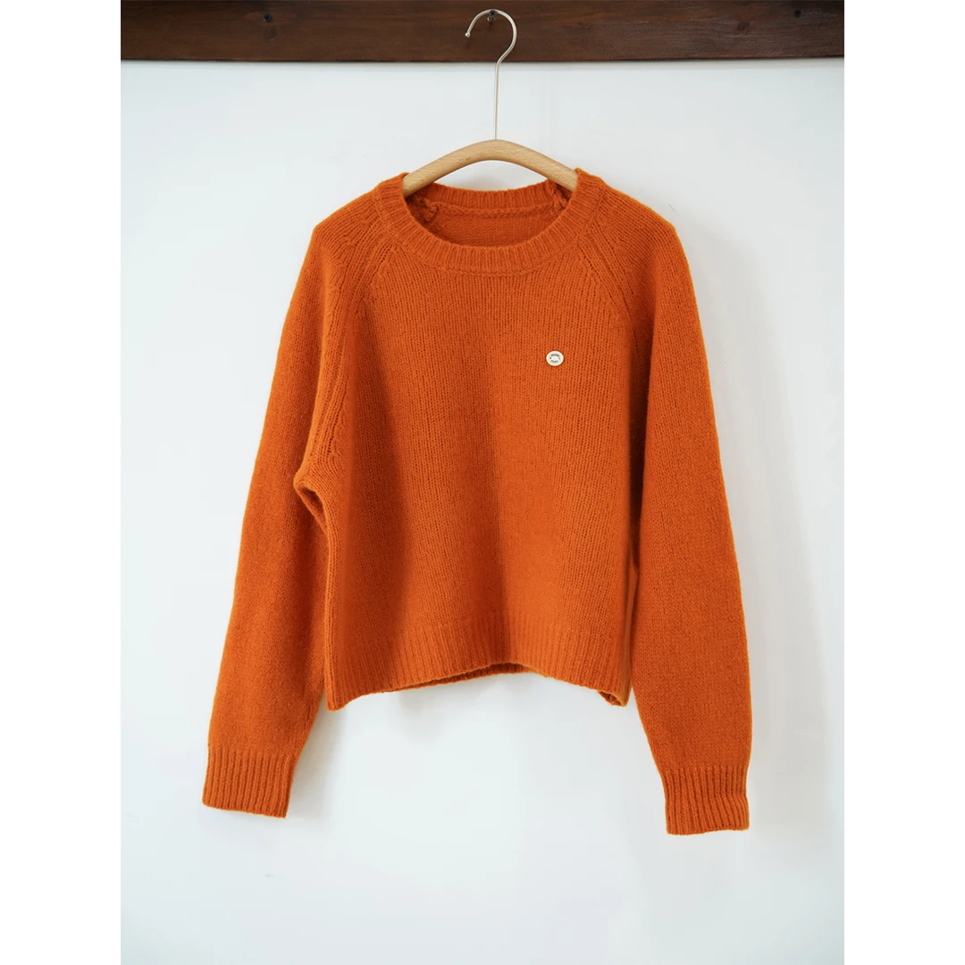 100绵羊毛基础款橘色套头毛衣