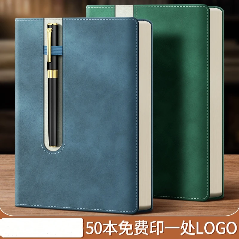2025新款肤感皮面笔记本自带笔插跨境热采商务简约办公本子日记本
