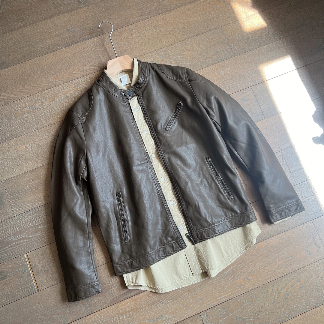 小立领时尚修身皮衣外套帅气男士休闲PU皮夹克复古百搭潮流皮衣