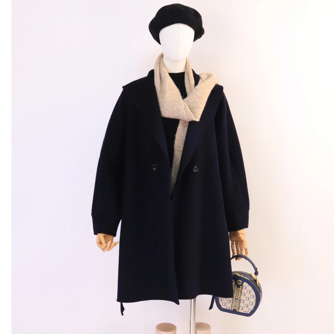 中长款插袋双面呢大衣